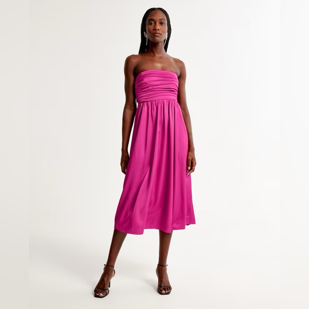 Abercrombie & Fitch Emerson Ruched Strapless Midi Dress